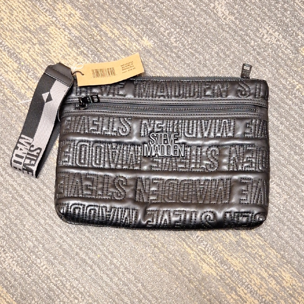 Steve Madden Black Embossed Clutch with Wristlet